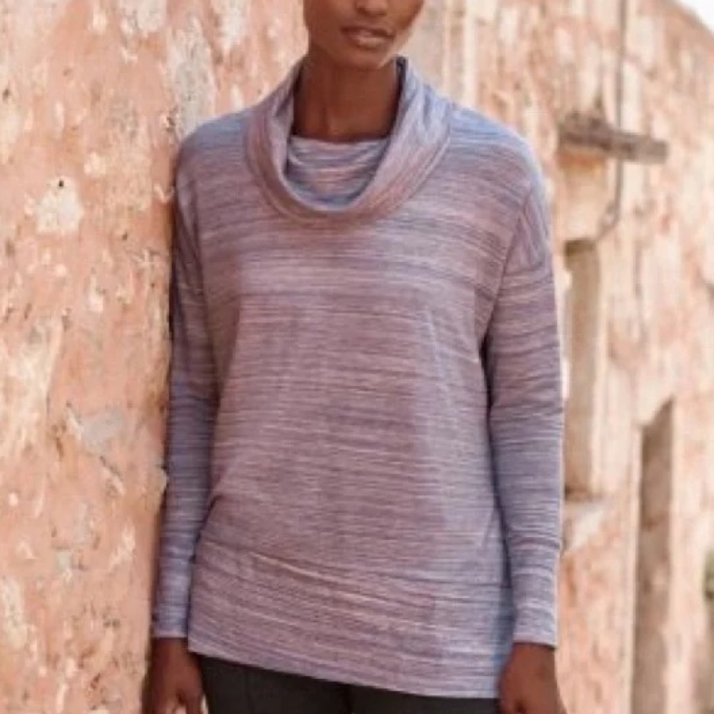 Garnet Hill Heathered Purple Cowl Neck Tencel Stretch Cozy Lounge Knit Tunic L